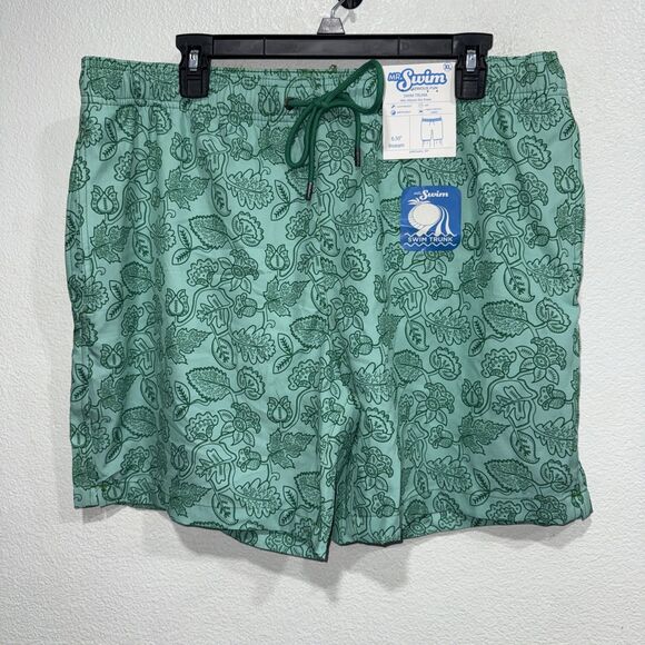 Mr Turk Swim Trunks Mens XL Green Floral Tropical Lined Board Shorts NWT - Picture 1 of 8